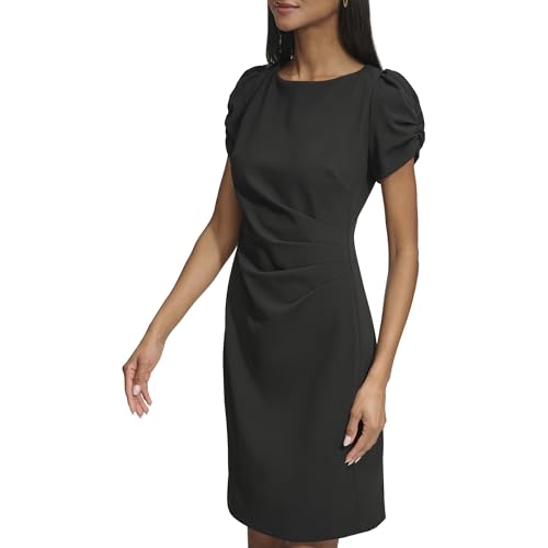 Image of KARL LAGERFELD Short Ruched Sleeve Jewel Neck Sheath Mini Dress