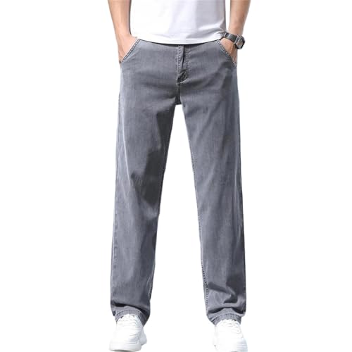 Men's Spring Fall Jeans – Thin Loose Straight Denim Pants, Soft Draped Business Casual Trousers