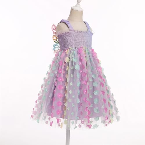 IBTOM CASTLE Toddler Girls Butterfly Dress with Wing Spaghetti Straps Smocked Gradient Tulle Tutu Princess Birthday Sundress3