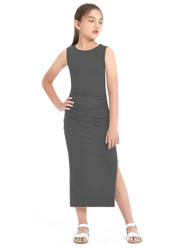 EXARUS Girls Bodycon Maxi Dress Teen Spaghetti Strap Slip/Sleeveless/Short Sleeve/Long Sleeve Pencil Casual Long Dresses3