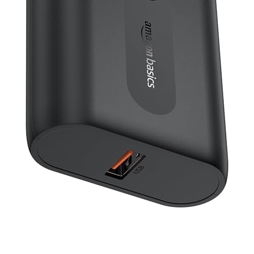 Amazon Basics 10000 mAh Lithium Polymer Mini Power Bank with 22.5W Fast Charging, Dual Output, Charging Indicator, Type-C Cable Included (Black)