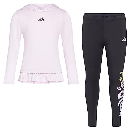 Image of adidas Girls 2-piece Long Sleeve Hooded Melange Tee & Legging Set