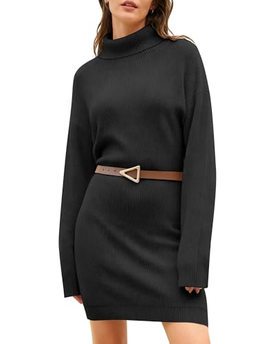 JUOIANTANG Strickkleid Damen Winterkleid Langarm Pulloverkleider Elegant Rolllkragen Strickpullover Kleid Minikleid