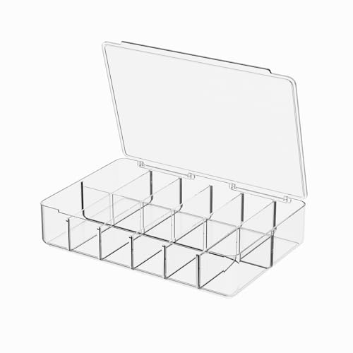 APLOP Clear Acrylic Makeup Organizer with Cover - 12 Compartments Cosmetic and Jewelry Organizer for Vanity and Desk Storage