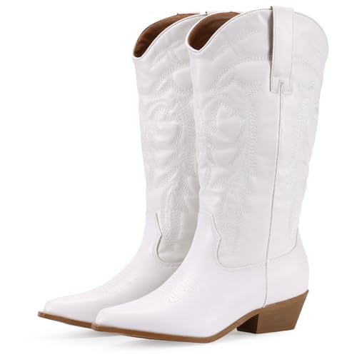 RLW Cowboy Boots for Women, Pointy Toe Cowgirl Boot, Mid Calf Ladies Western Boots with Chunky Heel Fashion