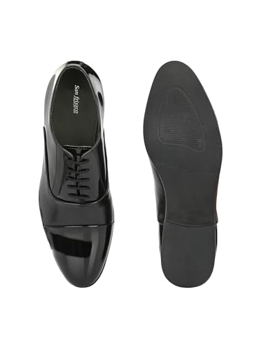 Image of San Frissco Mens Formal Shoes Lace Up Textured Glossy Oxfords /Soft Cushioned Footbed with TPR Sole /Comfortable, Stylish, Trending, Party, Outdoor Shoes for Office & College