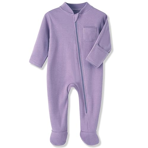 Image of Baby Cotton Pajamas with Mitten Cuffs,2 Way Zipper Sleepers 0-12 Month | 100% Cotton Black Sleep and Play with Mitten Cuffs, 2 Way Zipper for Easy Nighttime Changes, Daily Wear, Baby Shower Gifts