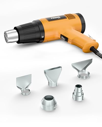 Image of FEDUS Heat Gun Hot Air Gun Temperature Machine 1600W 5 Nozzles Included, 2 Temp Settings Great for industrial use & Crafts,Removing & Drying Paint,Shrink Tubing /Wrapping Packing,Bend Pipes,Epoxy Resin