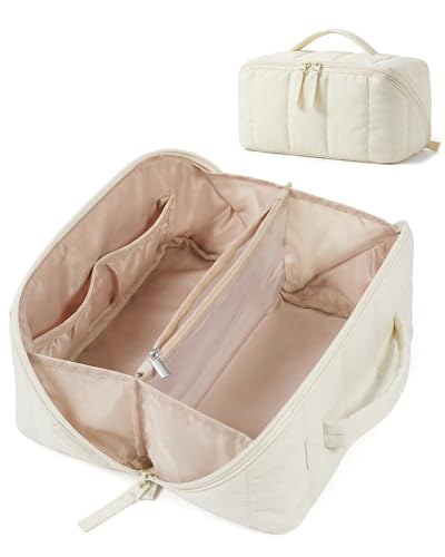 Image of BAGSMART Puffy Makeup Bag, 12-Light Beige, 9.8 x 5.11 x 5.11 inches, Bag