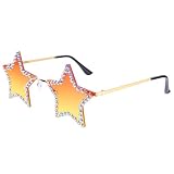 Klfoho Rimless Star Shape Sunglasses (Orange Yellow/Rhinestone)