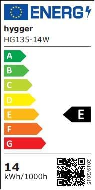 Energy efficiency label for hygger HG135-14W aquarium light.
