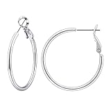 Gacimy Medium Silver Hoop Earrings for Women 14K White Gold Plated, 925 Sterling Silver Post Hoops for Women, 30mm White Gold Medium Earrings