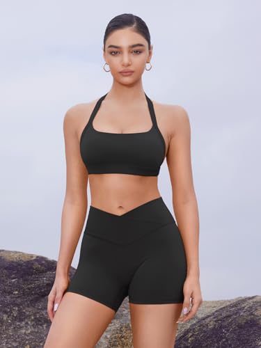 YEOREO Gym Workout Shorts for Women High Waisted Tummy Control Hidden Scrunch 4.5" Booty Shorts Julissa Cross Waist Yoga4