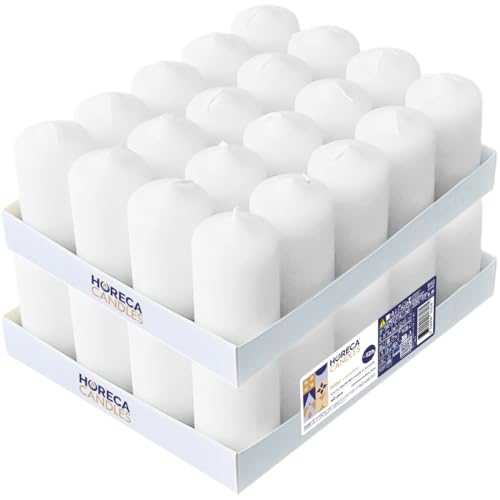 Horeca Candles - Candele a Colonna Bianche - Ø 4 x 7 cm - Set da 40 Candele Decorative - Lunga Durata 12 Ore - Cero Inodore - Cera di Paraffina