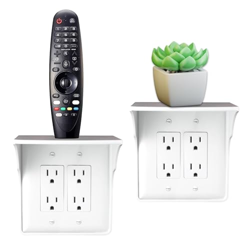 Storage Theory | Double Outlet Power Perch | Ultimate Outlet Shelf | Easy Installation, No Additional Hardware Required | Holds Up to 10lbs | White Color | Single Shelf (2-Pack)