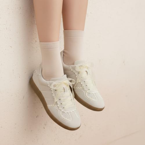 CUSHIONAIRE Belinda Women’s Lace Detail Casual Sneakers – Elegant Ribbon Lace-Up Shoes with Memory Foam