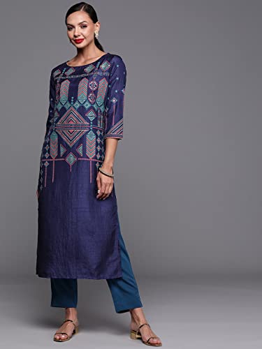 Image of INDO ERA Women Polyester Straight Fit Printed Straight Kurta (KT9NB8342)