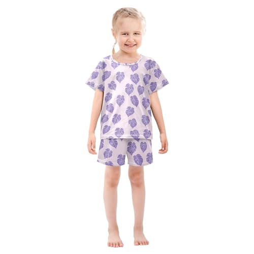 ALAZA Monstera Leaves Pajamas Set Short Sleeve Cotton Sleepwear Summer Pjs 2 Piece 5-14Y3