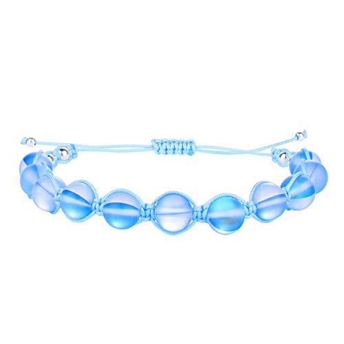 KELITCH Mermaid Moonstone Bracelet For Women Link Strand Friendship Glass Beaded Bracelet Handmade Fashion Jewelry - Blue