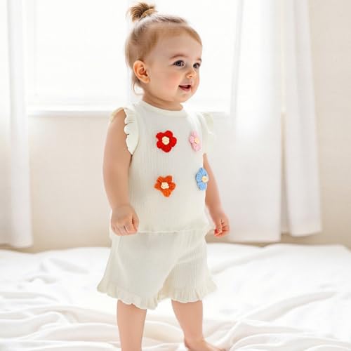 MA&BABY Toddler Girls Shorts Set Summer Sleeveless 3D Flower Tank Top and Shorts Summer T-Shirt 2-piece Outfit Clothes2