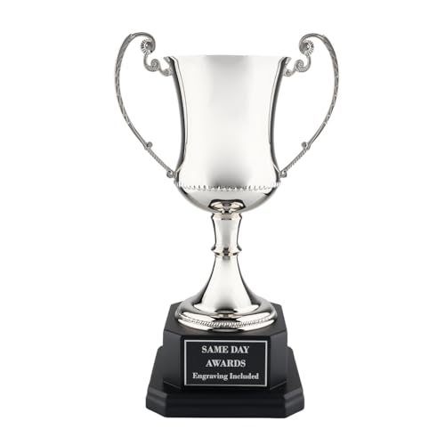 Champion II Premium Silver Trophy Cup Nickle Plated Finish with Ebony Base and Custom Engraving Elegant Recognition Prize for Golf Tournaments Tennis Competitions Corporate Awards Championships