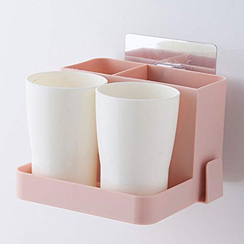 Preisvergleich Produktbild Rishx Nailless Wand-Doppelzahnbürstenhalter Tumbler mit 2 Tassen, Badablage Ablageboden Robe Handtuchhaken Aufhänger Badzubehör (Color : Pink)