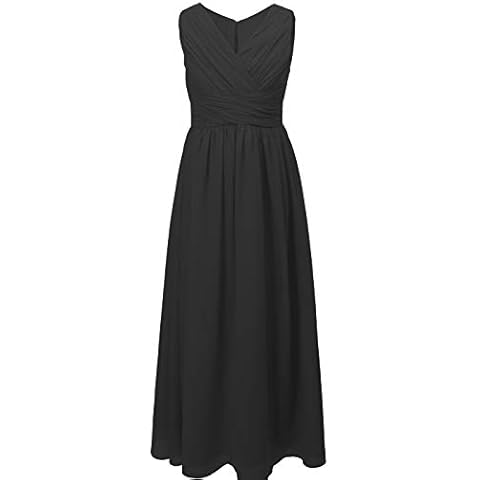 FAIRY COUPLE Girl's V-Neck Juniors Bridesmaid Party Dresses Long Flower Girl Dress Size 10 Black Cover
