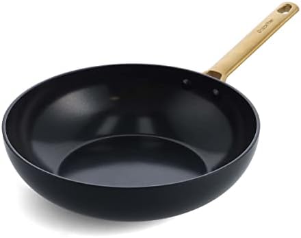 GreenPan Reserve Hard Anodized Healthy Ceramic Nonstick, 11" Wok Pan, Gold Handle, PFAS-Free, Dishwasher & Oven Safe, Black