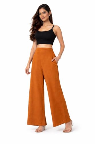 Image of Women Airy Linen Wide Leg Pants | High Waist Casual Summer Trousers | Lightweight Breathable Palazzo Pants BPWLCB01 PRT