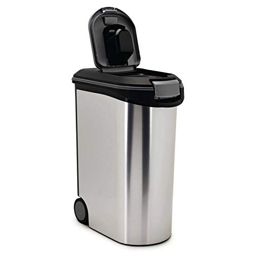 Curver Tier-Futter-Container 20kg, 54L Metallicfarben, schwarz/Silber, 49,3 x 27,8 x 60,5 cm, große luftdichte Aufbewahrung gegen Gerüche für Hundefutter – Behälter mit Rollen
