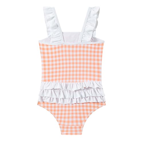 Image of LIZENS Girls One Piece Swimwear Checker Print Ruffles Bathing Suit for Kids Size 2-12