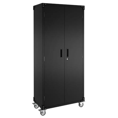 Garvee Storage Metal Cabinet 71" with Doors and 4 Shelves Adjustable Adjustable Feet and Lock Tall Storage Cabinet for Pantry Garage Craft Bedroom Office Shop