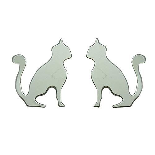 Boucles d'oreilles dormeuses Chat uni Argent 925 femme motif chat 15x12mm