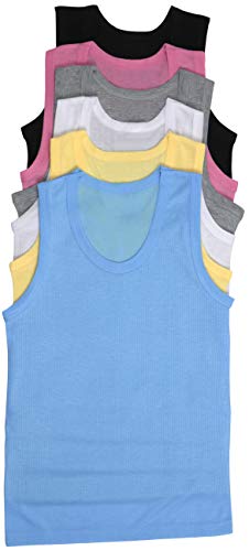 Image of ToBeInStyle Girl's Junior's Pack of 6 Cotton-Poly Blend Ribbed Essential Tank Tops