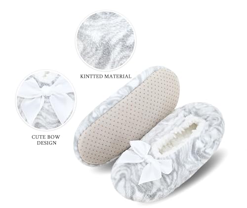 Image of DICUIRD Womens Cozy&Warm Soft Sole Slipper Socks with Grippers-Girls Teddy Fleece Indoor Slipper with Non-skid Bottoms
