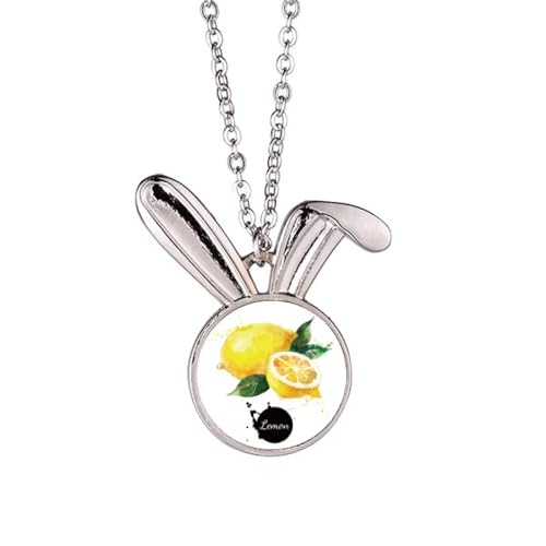 Collier lapin aquarelle et citron en argent pour femme