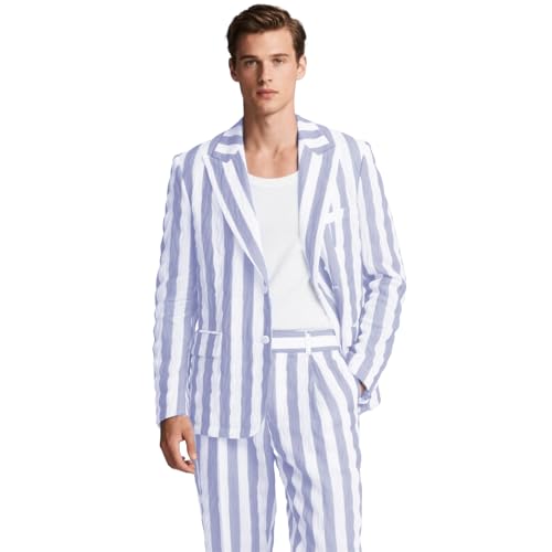 Men's Tuxedos Seersucker Summer 2-Piece Big and Tall Suits Wedding Stylish Comfortable