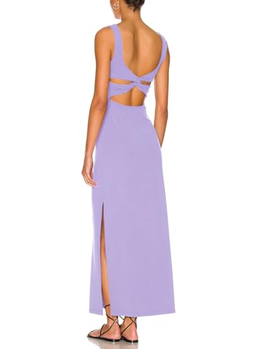 Image of ALENDA DANMOS Women Backless Maxi Dress High Sides Slit Bodycon Tank Dress Twist Low Back Casual Sundress 122