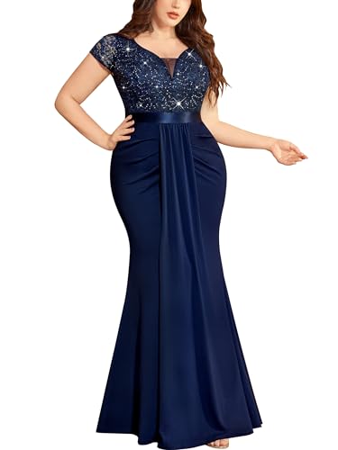 Image of MISSMAY Women's Plus Size Bridesmaid Formal Dresses V Neck Sequin Lace Mermaid Wedding Evening Gowns Dresses