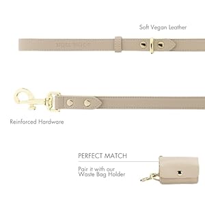 Leather Dog Leash - Cupertino - Beige Slim Leash with Reinforced Hardware, European Design Soft Dog Collars, Harnesses & Leashes, 4ft Leather Dog Leash Cupertino Beige Slim Leash with Reinforced Hardware European Design Soft Dog Collars Harnesses Leashes 4ft