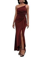 Burgundy One-shoulder Ruched Mermaid Dress