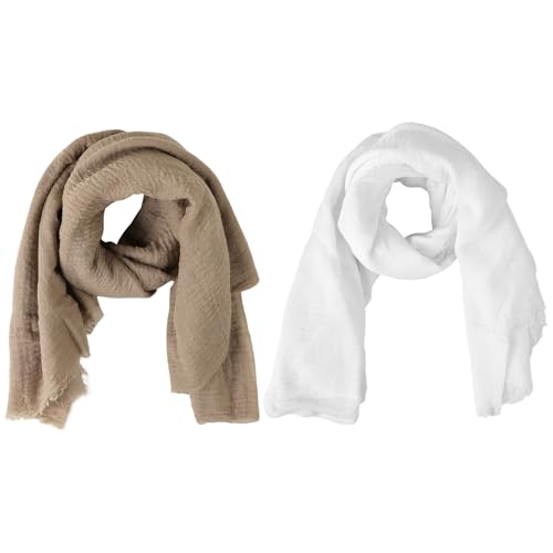 MIDELONG Women Summer Cotton Blend Crinkle Vintage Soft Long Scarf Linen Shawl Wrap Big Head Scarf for All Season, Pack of 2