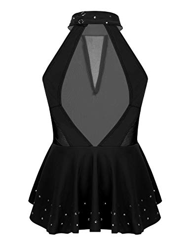JEATHA Kids Girls Rhinestone Sleeveless Mock Neck Roller Skating Dress Gymnastic Leotard Ballet Dance Skirt - Image 3