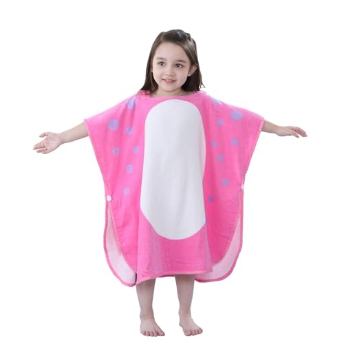Image of LOLANTA Kids Terry Cloth Cover Up Girl's Bath Towels Hooded Dinosaur, Girls Beach Towel Pool Poncho Swim Cover-Ups Cotton (Pink#B, 4-6 Years)