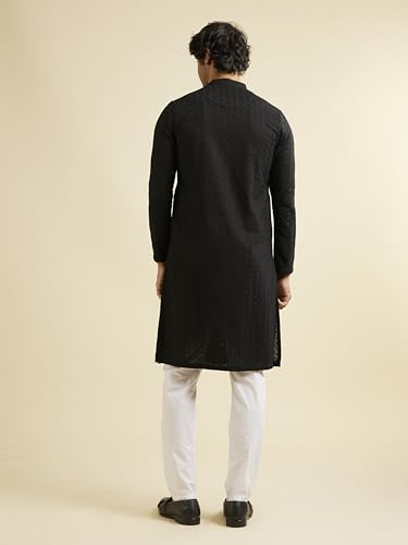 Image of Manyavar Men's Cotton Blend Self-Design Kurta Pyjama Set (2pcs)