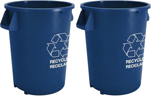 Image of SPARTA Bronco Waste Container Recycle Container, Round Trash Bin for Disposal, 32 Gallons, Blue (Pack of 2)