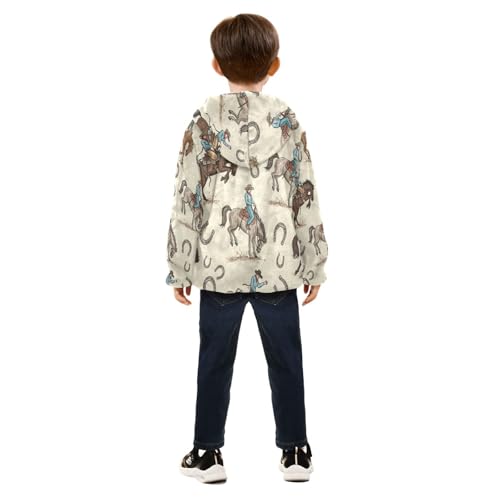 Cowboy Riding Horse Pattern Toddler Fleece Jacket Girl Boys Hooded Fleece Jacket Coat Warm Outwear Zip-up 3-10T4