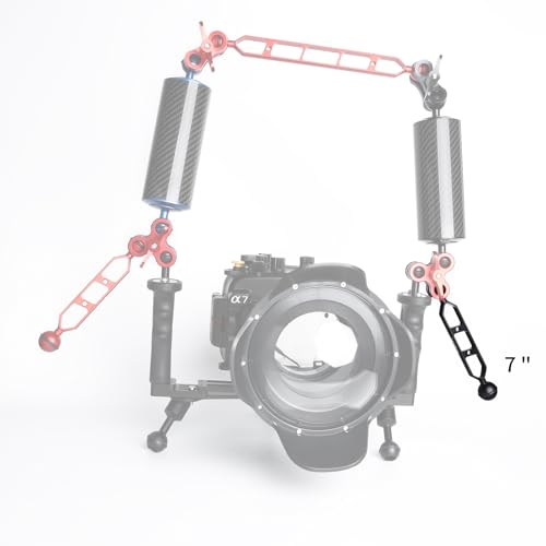 Image of Black 7 inch Underwater Aluminum Alloy Extension Arm (2-Pack) - Dual Ball System with 1 inch Head Connector, Waterproof & Rustproof for Diving Camera Tray /Strobe /Video Light, Scuba Photography Gear