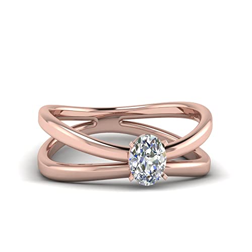 Bague solitaire à tige fendue inversée plaquée or rose pour fiançailles et grands moments