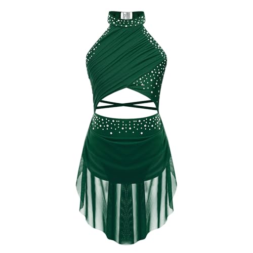 FEESHOW Girls Shiny Ballet Dress for Lyrical Jazz Latin Dance Costume Backless Gymnastics Leotard with Flowy Skirt Dancewear Green 11-12 Years FEESHOW Girls Shiny Ballet Dress for Lyrical Jazz Latin Dance Costume Backless Gymnastics Leotard with Flowy Skirt Dancewear Green 11-12 Years